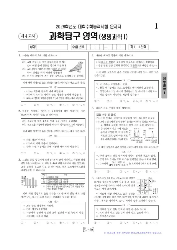 2026학년도 수능 생명과학 I