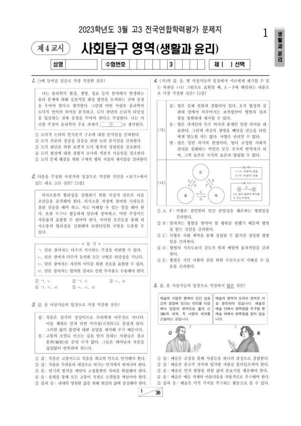 2023년 3월 고3 사회탐구 생활과 윤리