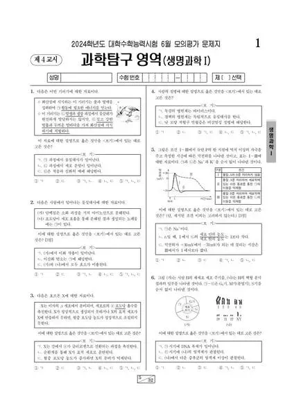 2024년 6월 고3 과학탐구 생명과학 I