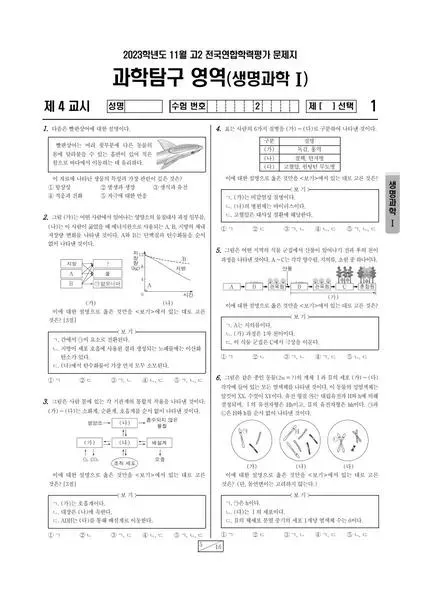2023년 11월 고2 과학탐구 생명과학 I