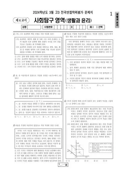 2024년 3월 고3 사회탐구 생활과 윤리
