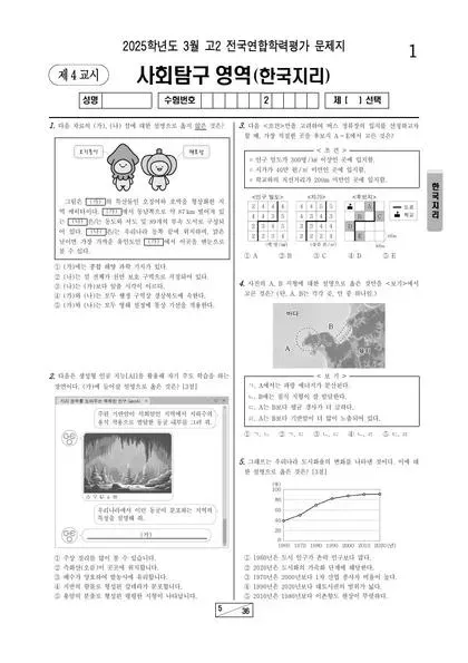 2025년 3월 고2 한국지리