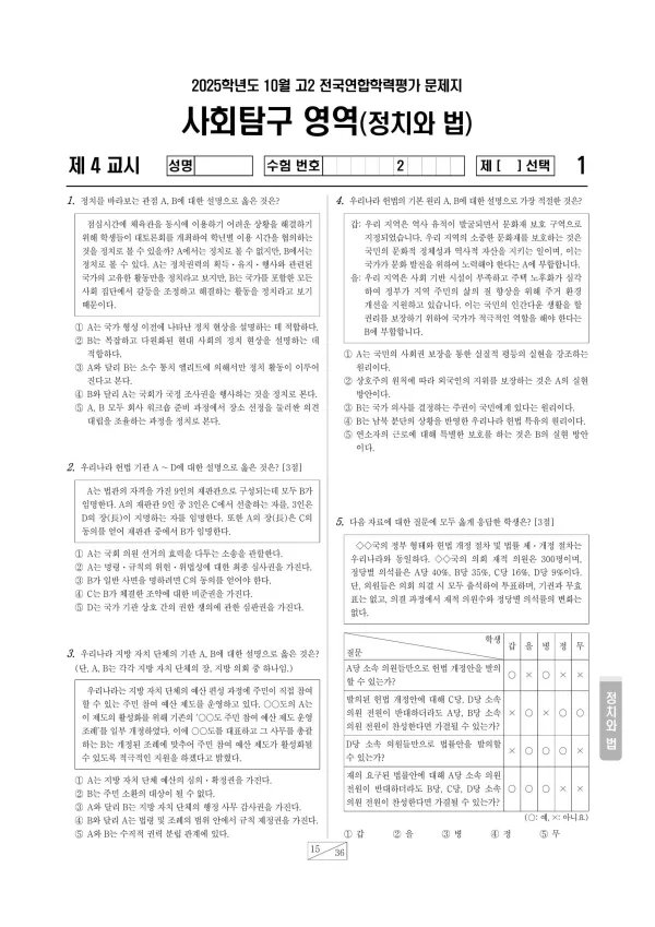 2025년 10월 고2 정치와법