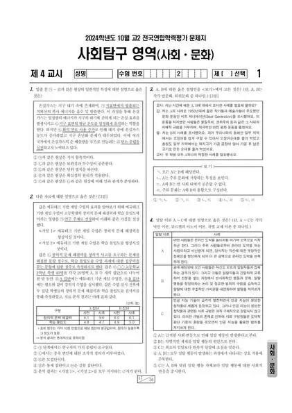 2024년 10월 고2 사회탐구 사회문화