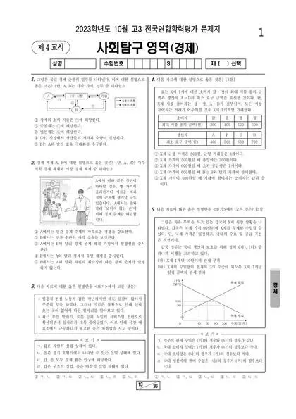 2023년 10월 고3 사회탐구 경제
