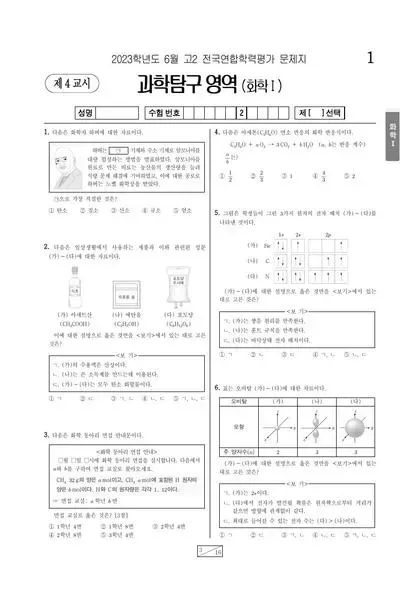 2023년 6월 고2 과학탐구 화학I