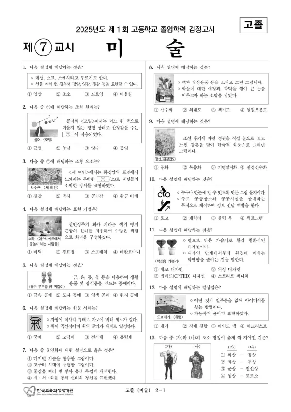 2025년도 제1회 고졸학력 검정고시 미술